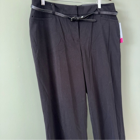 NWT Apt 9 Curvy Fit Black Trouser Leg Pants w/ Skinny Belt Flat Front Womens 14 - Picture 3 of 11